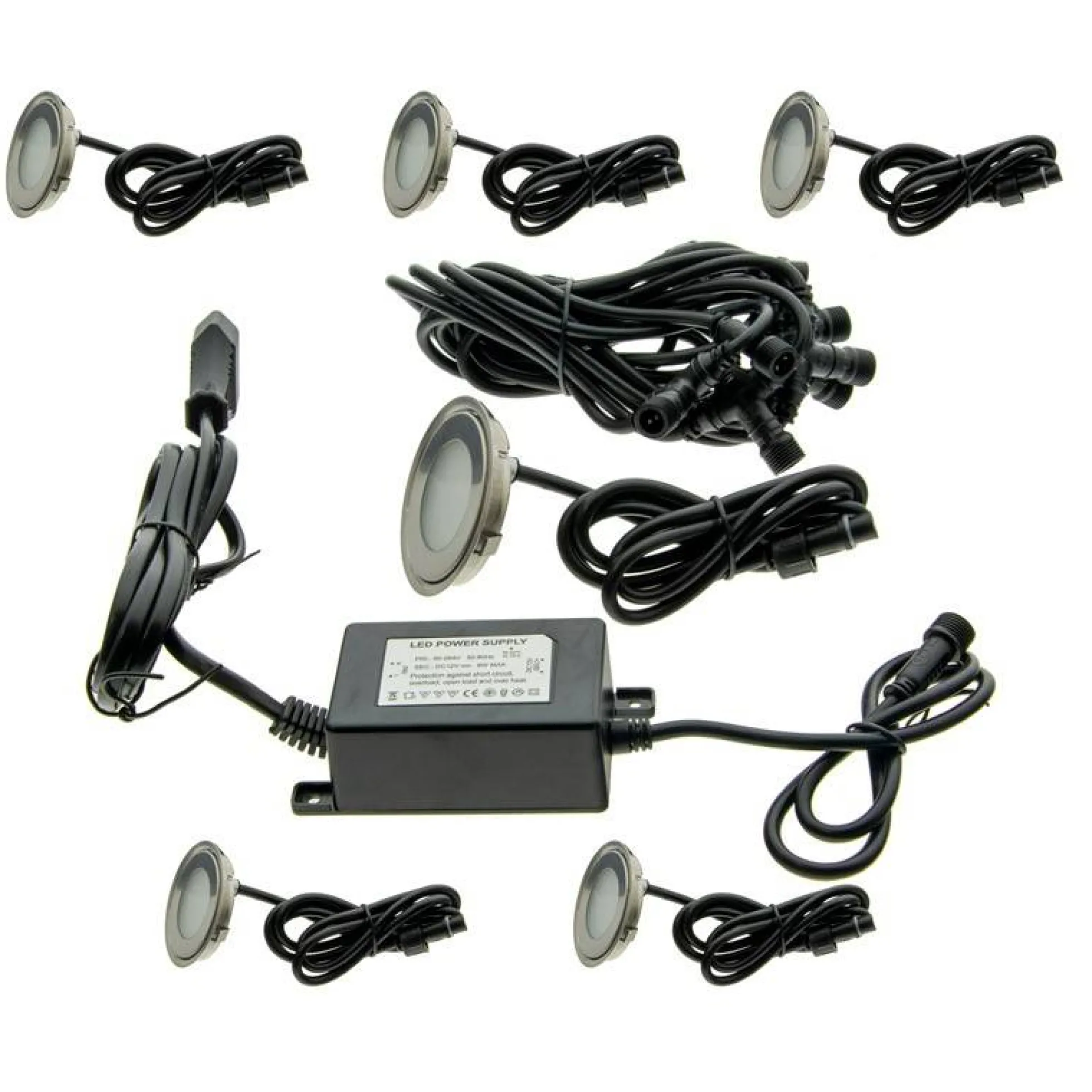 Kit 6 focos LED empotrables en suelo Ø58x9mm 0,5W 12V-DC IP67