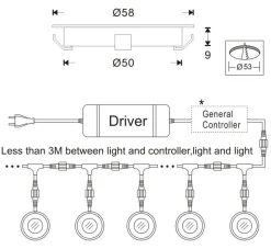 Kit 6 focos LED empotrables en suelo Ø58x9mm 0,5W 12V-DC IP67