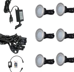 Kit 6 focos LED RGB empotrables en suelo Ø58x9mm 0,5W 12V-DC IP67