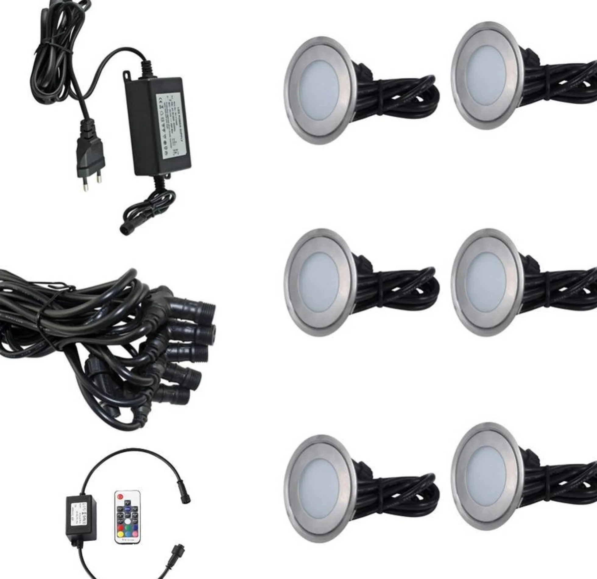 Kit 6 focos LED RGB empotrables en suelo Ø58x9mm 0,5W 12V-DC IP67