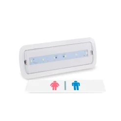 KIT pictograma autodhesivo "Baños" + Luz de emergencia permanente