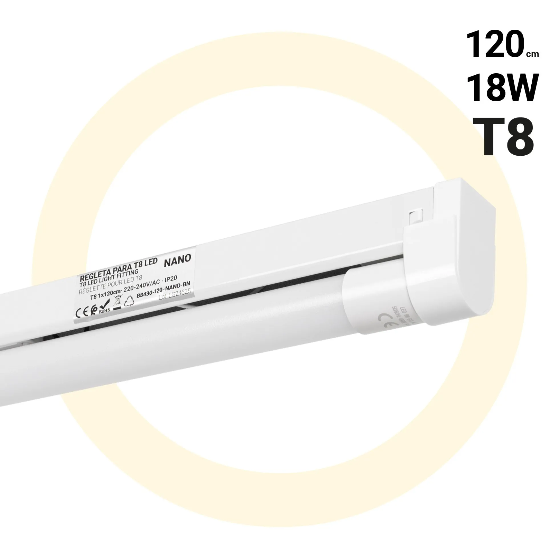 Kit regleta portatubos + tubo LED T8 - 18W - 120cm