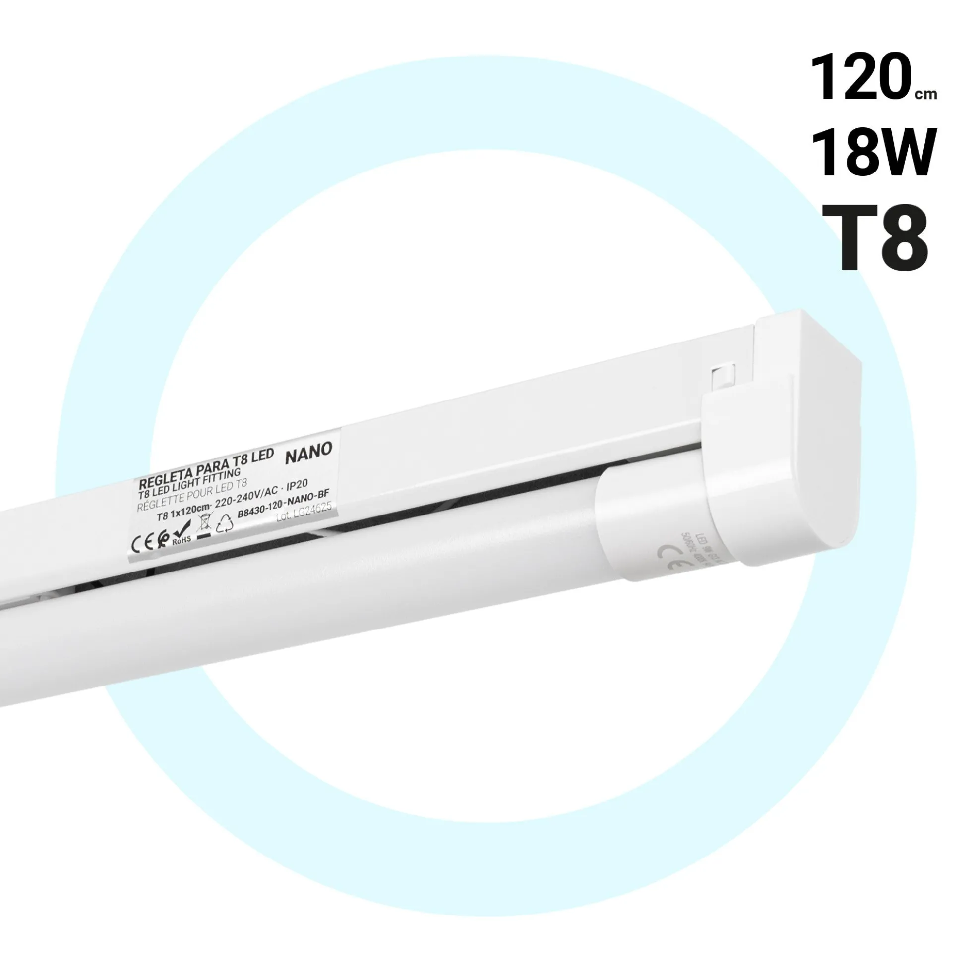 Kit regleta portatubos + tubo LED T8 - 18W - 120cm