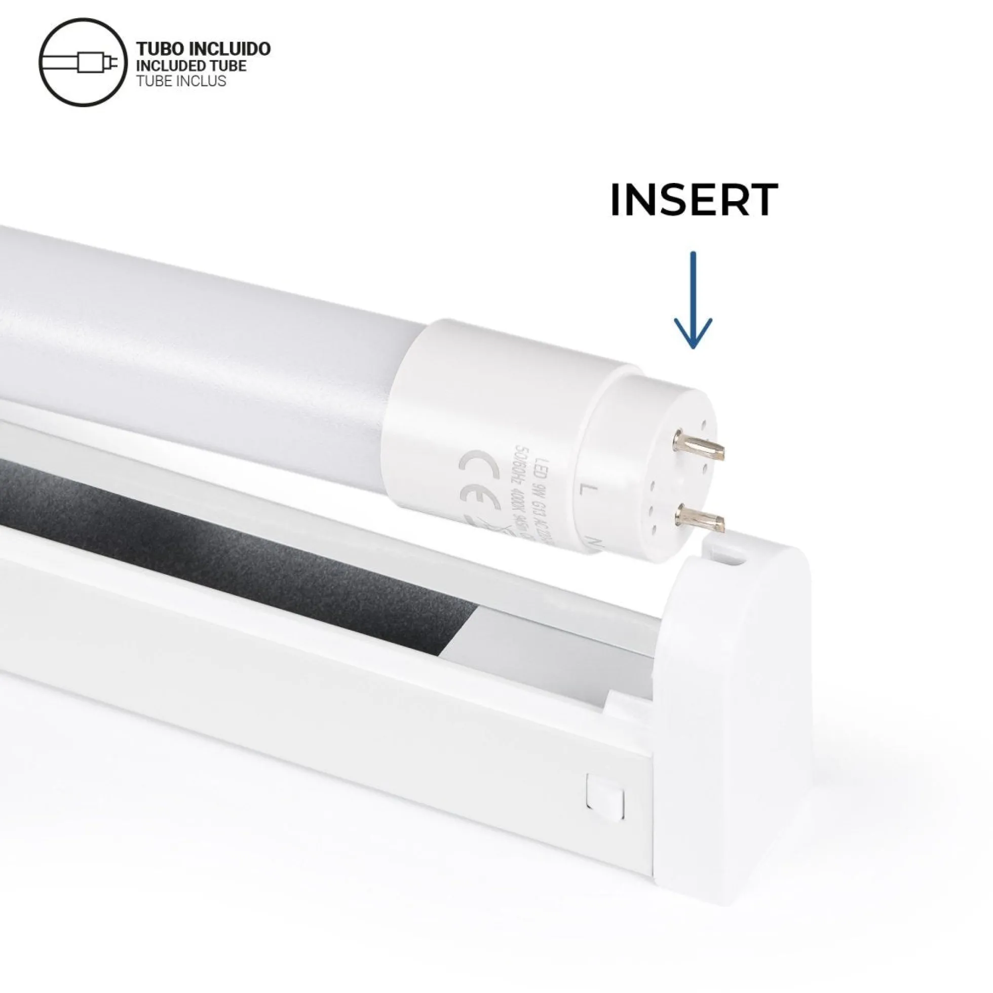 Kit regleta portatubos + tubo LED T8 - 9W - 60cm