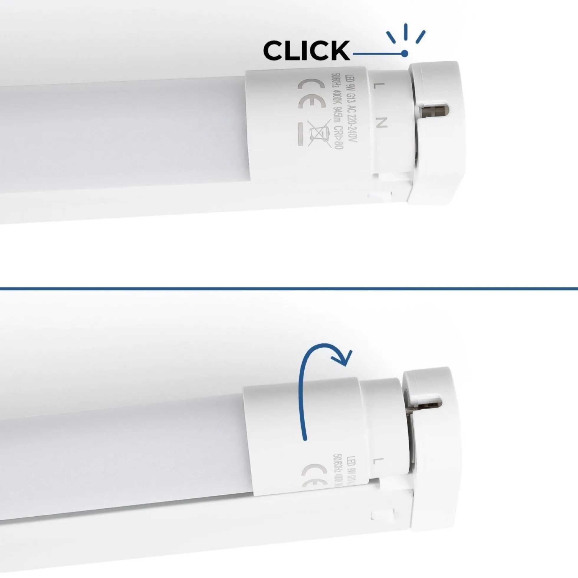 Kit regleta portatubos + tubo LED T8 - 9W - 60cm