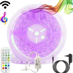 Kit tira LED musical RGB WiFi Alexa/Google Home con fuente, mando y controlador 5 metros