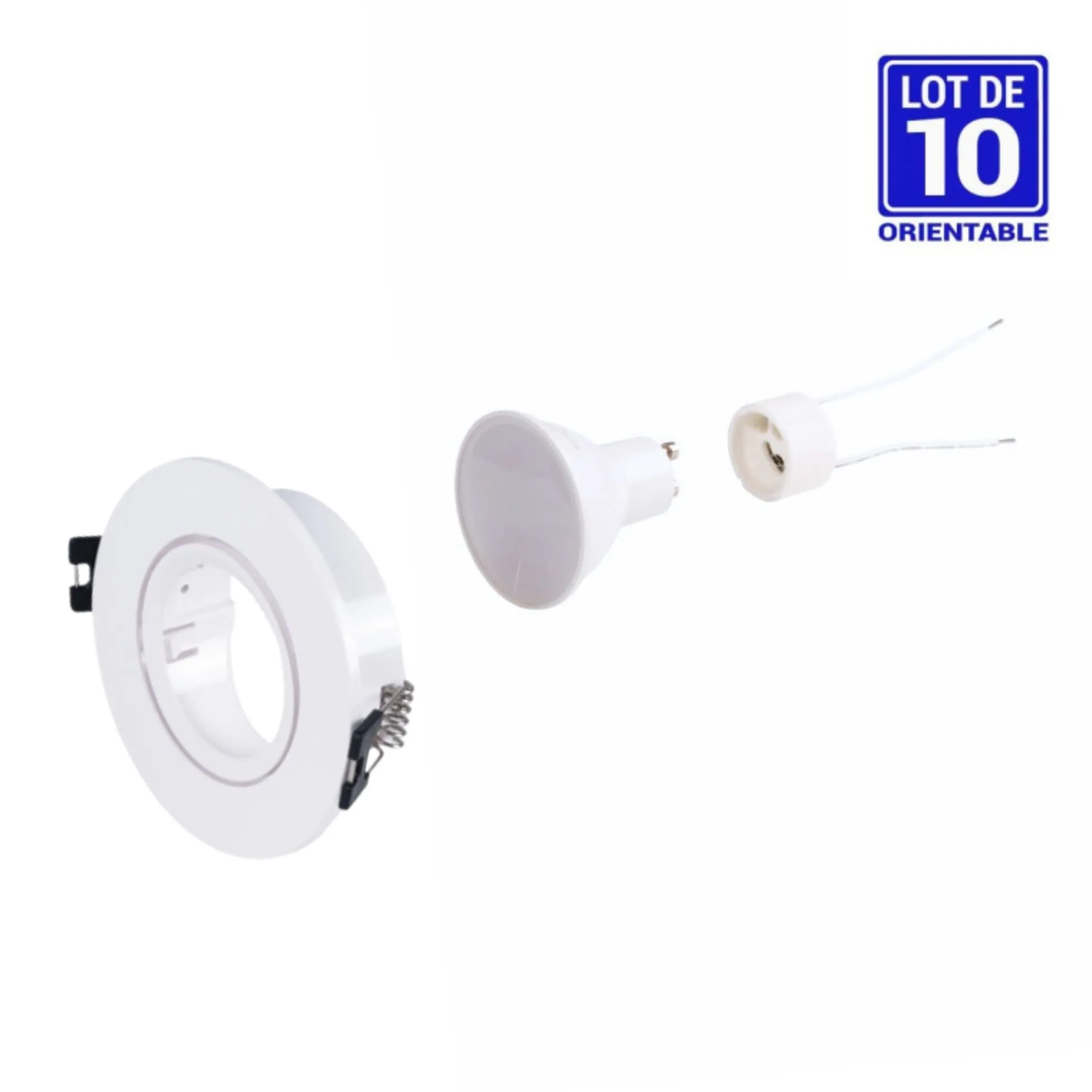 KIT x 10 - Aro downlight basculante + Bombilla GU10 5W + Casquillo GU10