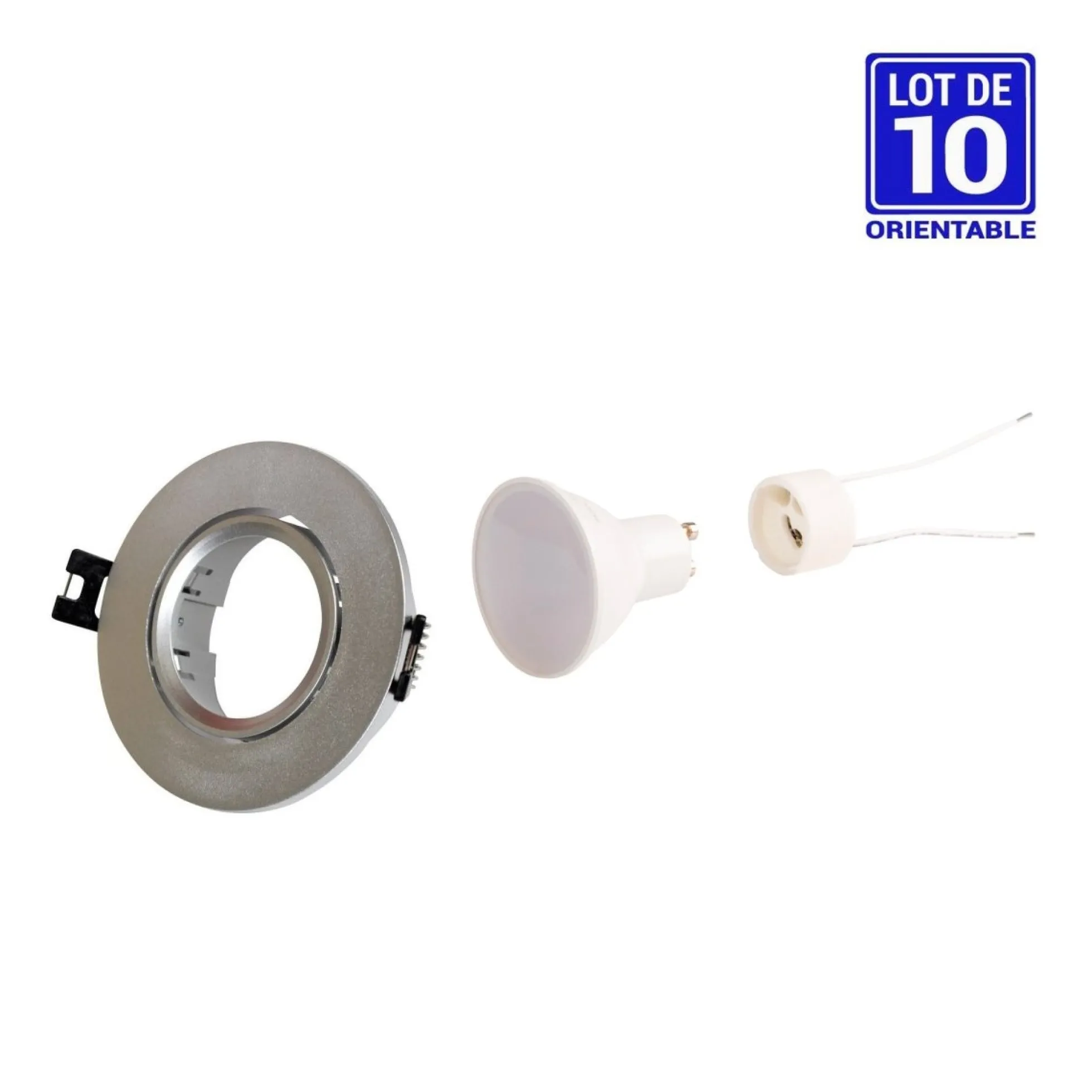 KIT x 10 - Aro downlight basculante + Bombilla GU10 5W + Casquillo GU10