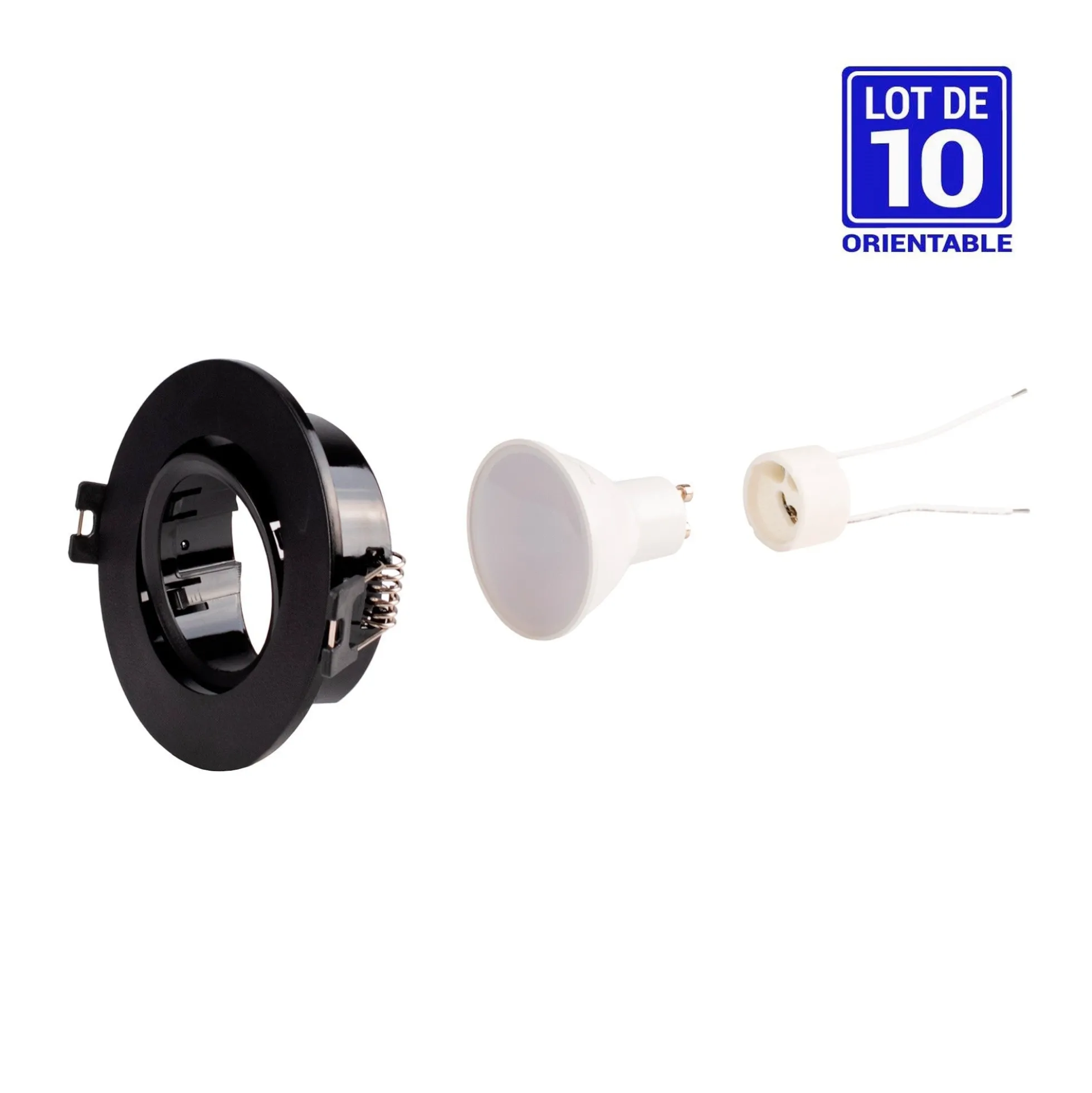 KIT x 10 - Aro downlight basculante + Bombilla GU10 5W + Casquillo GU10