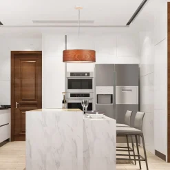 Lampara colgante con pantalla efecto madera "MATAGALLS" - 3xE27