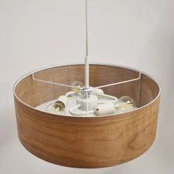 Lampara colgante con pantalla efecto madera "MATAGALLS" - 3xE27