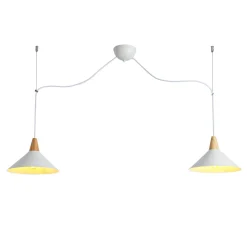 Lampara colgante doble metal y madera  