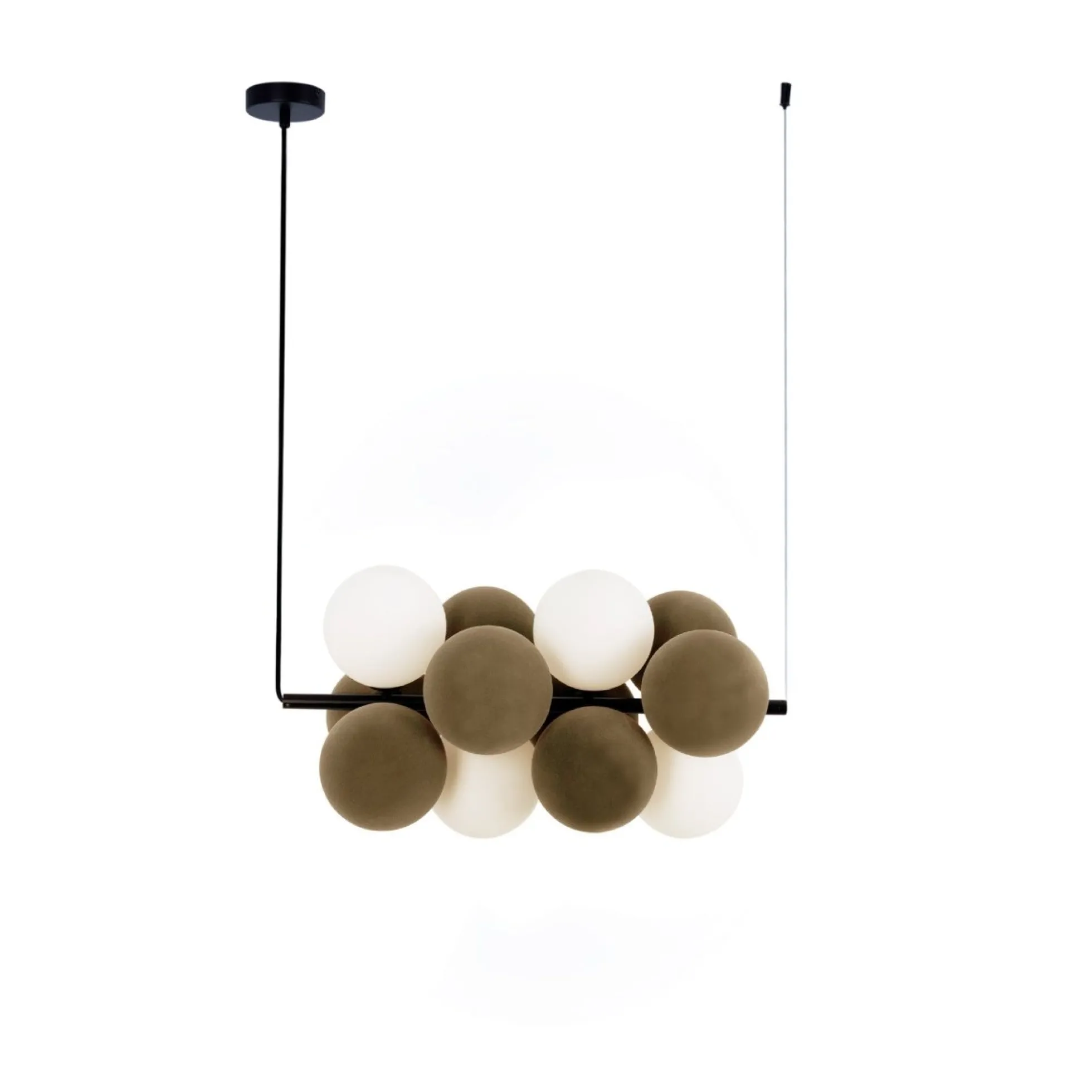 Lámpara acústica colgante horizontal "DRAC" - 4 esferas luminosas y 8 esferas absorbentes