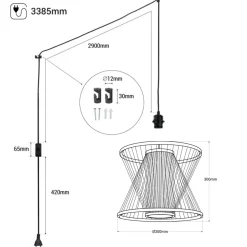 Lámpara colgante de bambú "Rise" con interruptor y enchufe