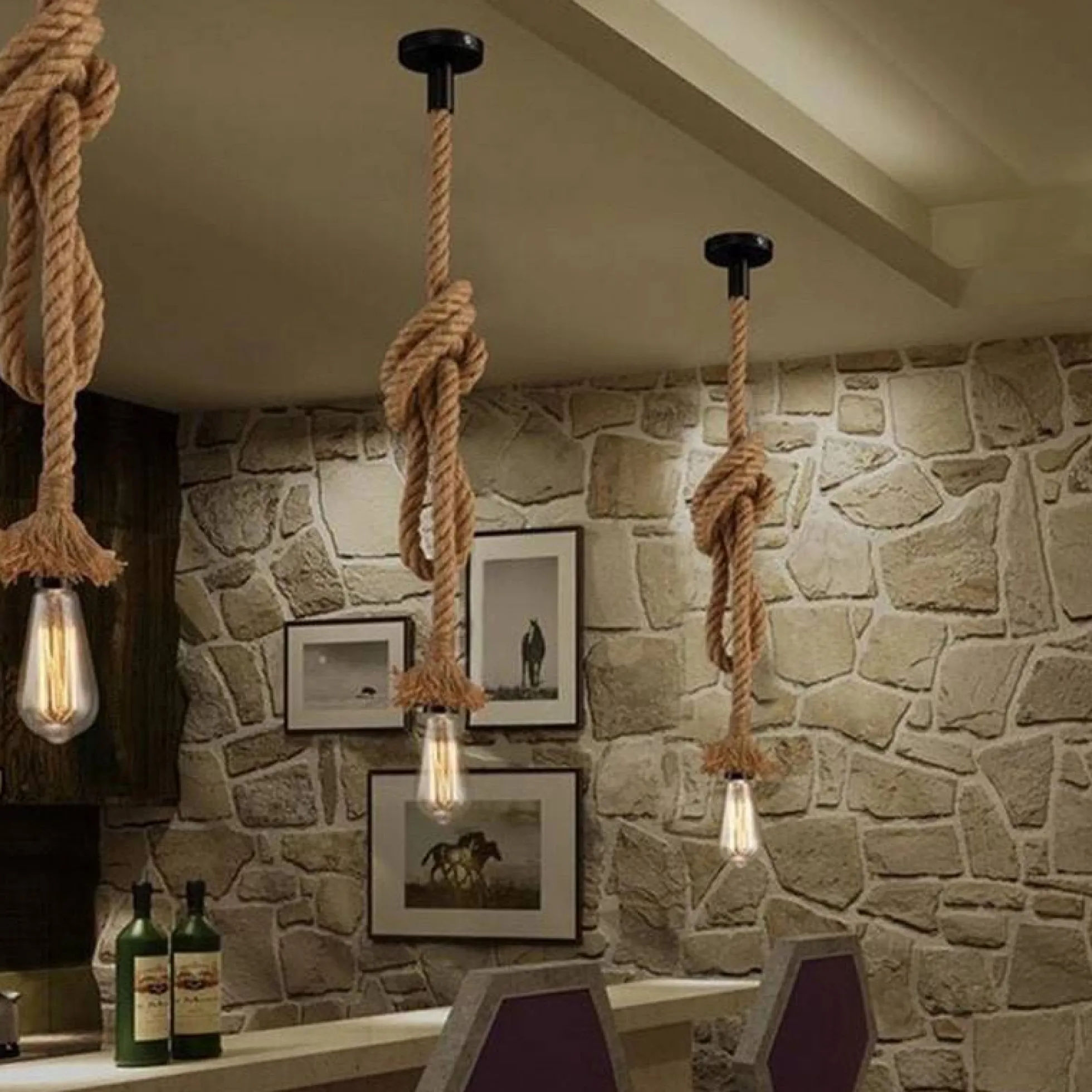Lámpara colgante de cuerda natural de cáñamo E27 "ROPE LAMP"