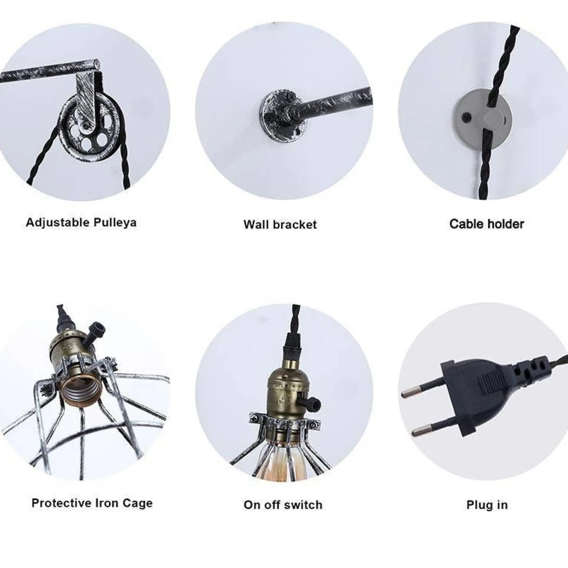 Lámpara colgante de jaula "Clockwell" - Con enchufe e interruptor - E27