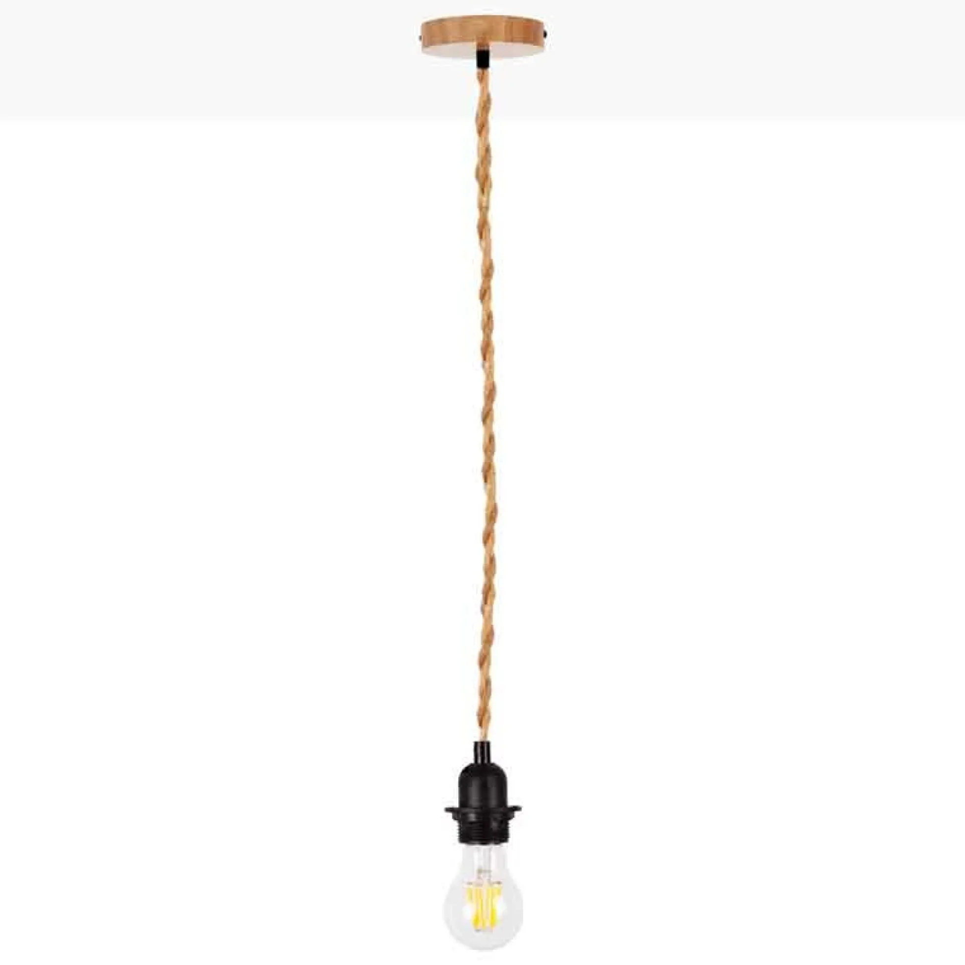 Lámpara colgante de madera y cuerda para bombilla E27 130cm