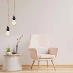Lámpara colgante de madera y cuerda para bombilla E27 130cm