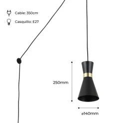 Lámpara colgante de metal con enchufe
