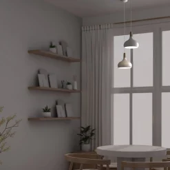 Lámpara colgante de metal y madera