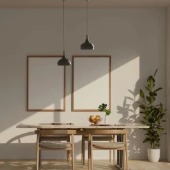 Lámpara colgante de metal y madera