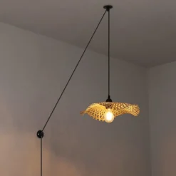 Lámpara colgante de mimbre con cable