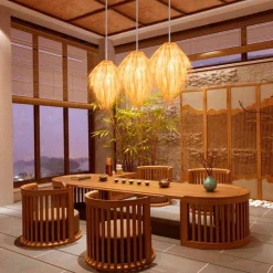 Lámpara colgante de mimbre estilo oriental