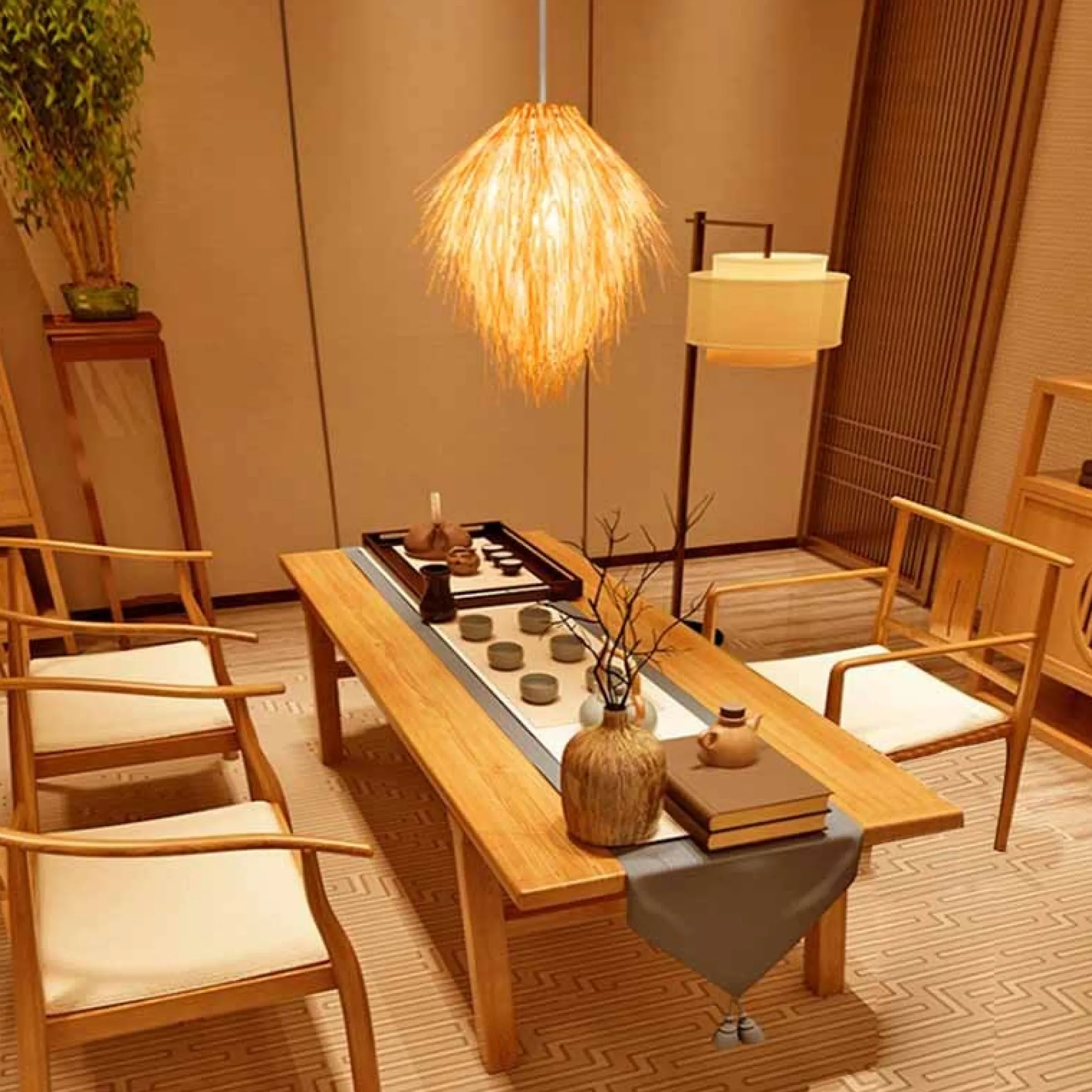Lámpara colgante de mimbre estilo oriental "TINA"