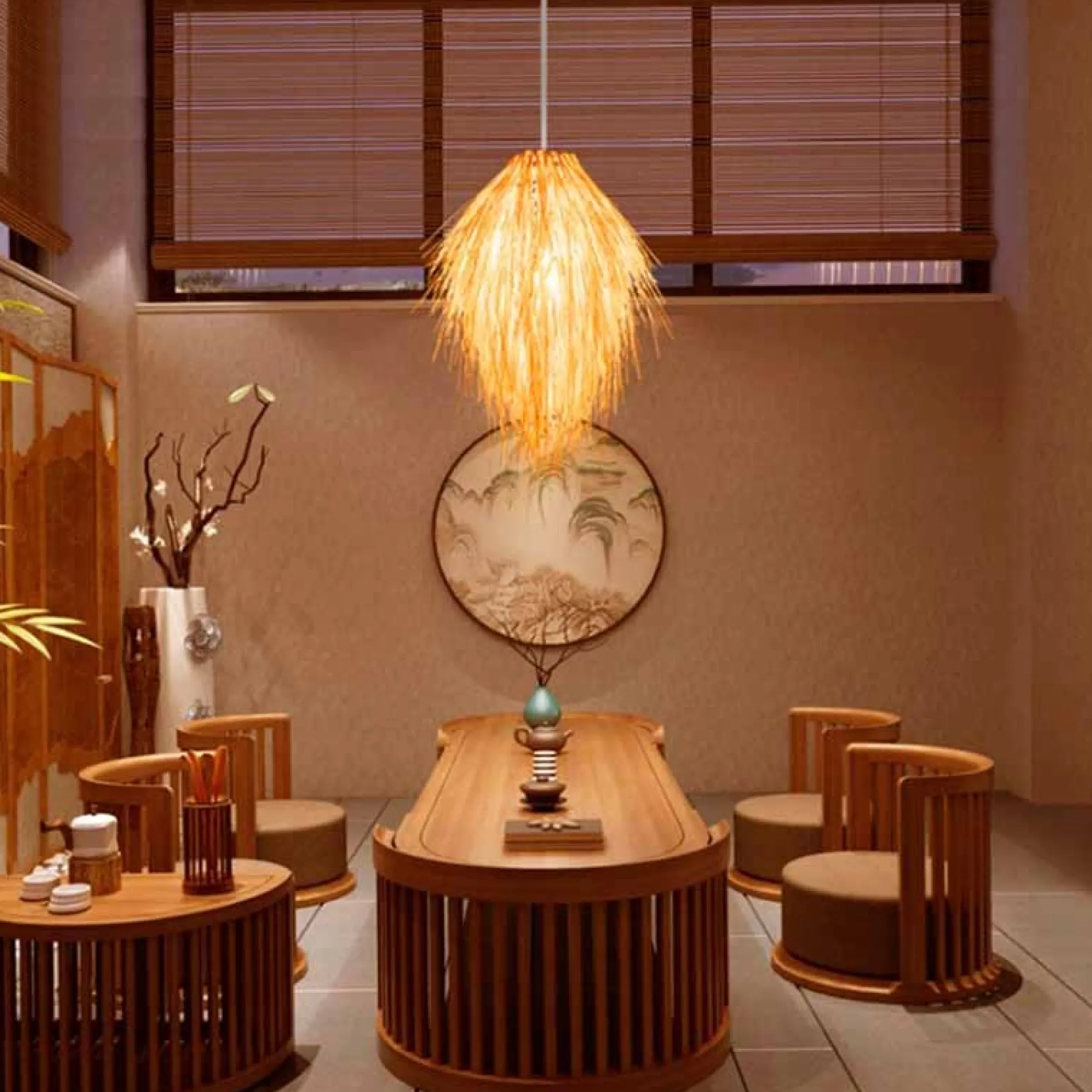 Lámpara colgante de mimbre estilo oriental "TINA"
