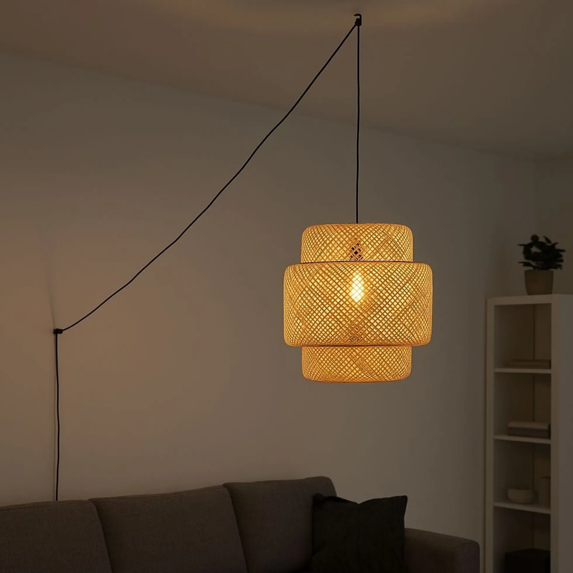 Lámpara colgante de mimbre "JENSEN" - Ø50cm - Con interruptor y enchufe - E27