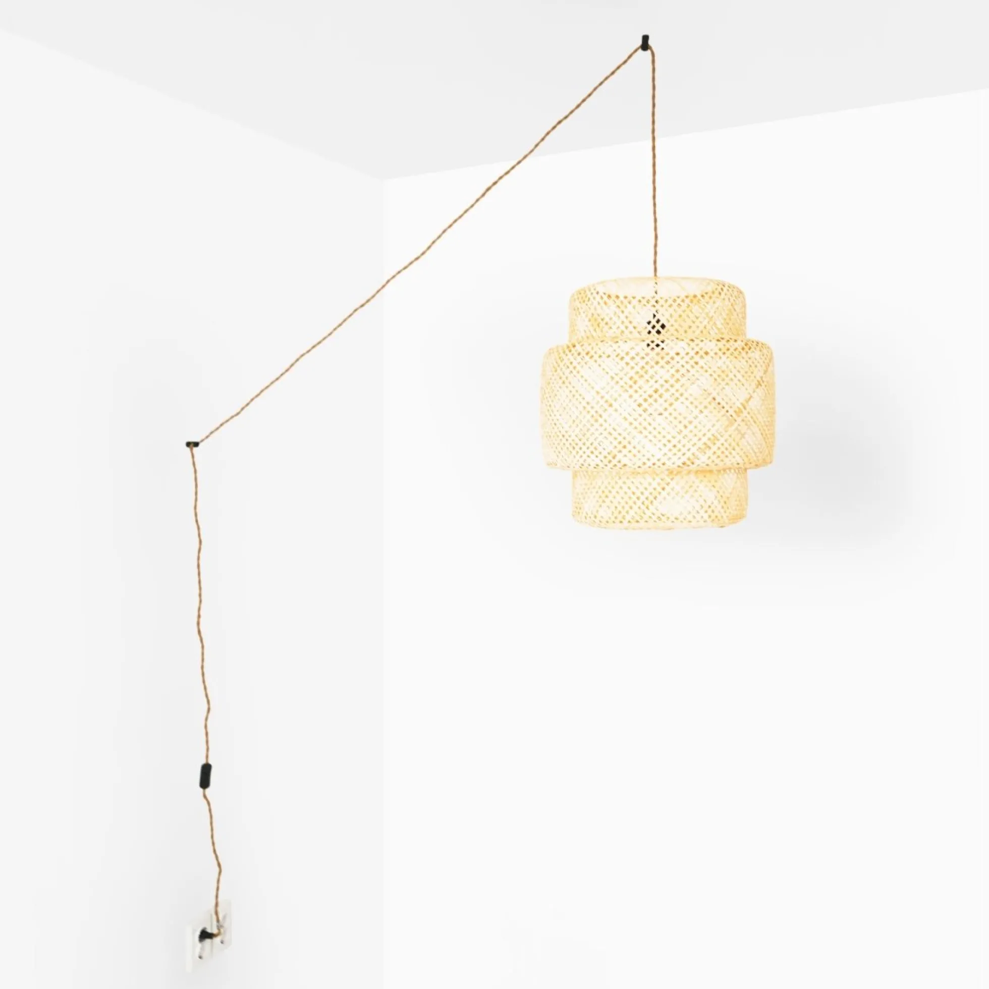 Lámpara colgante de mimbre "JENSEN" - Ø50cm - Con interruptor y enchufe - E27