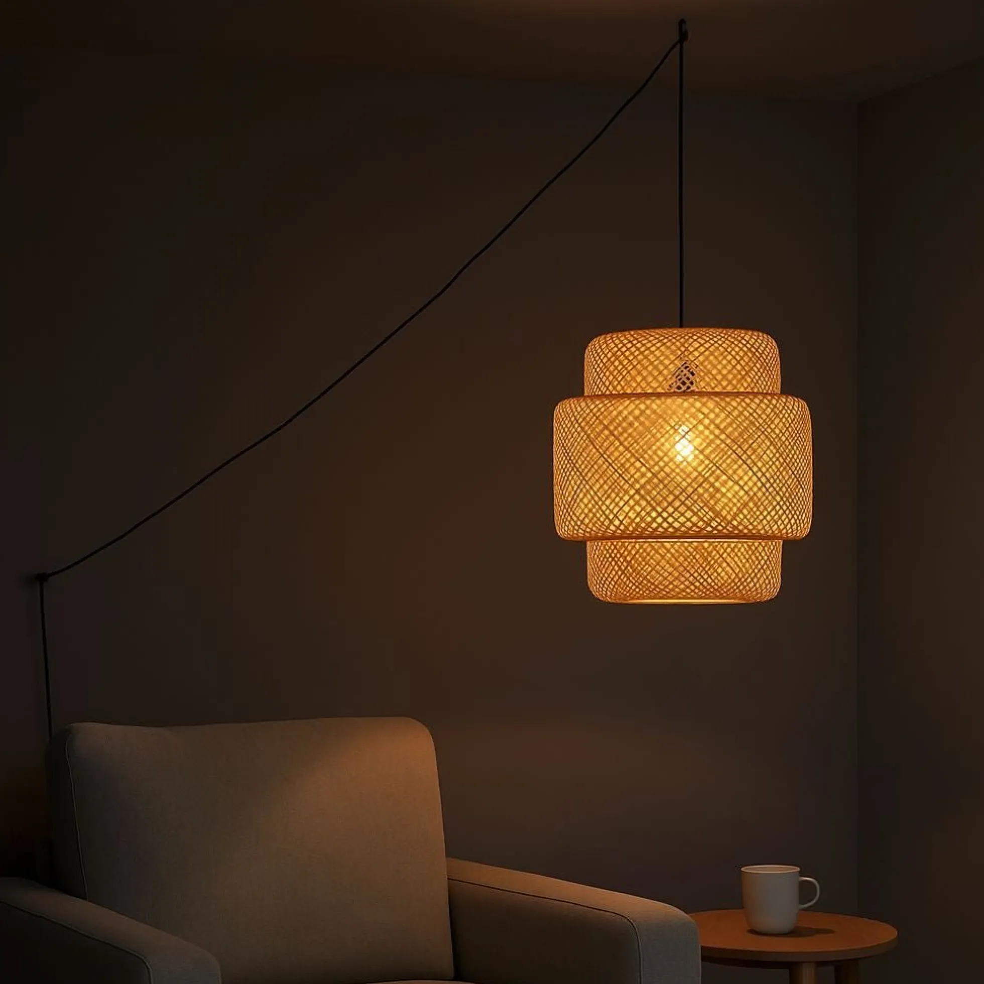 Lámpara colgante de mimbre "JENSEN" - Ø50cm - Con interruptor y enchufe - E27