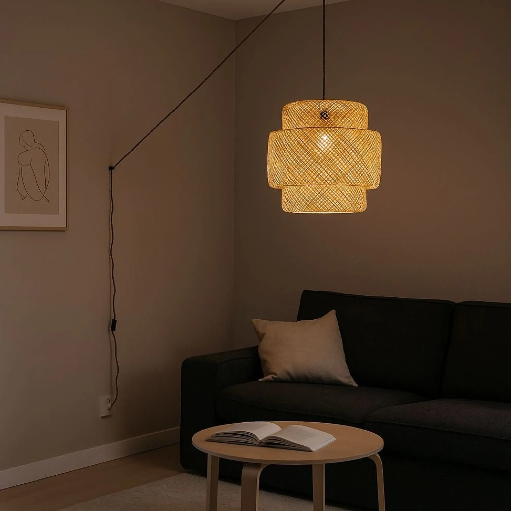 Lámpara colgante de mimbre "JENSEN" - Ø50cm - Con interruptor y enchufe - E27