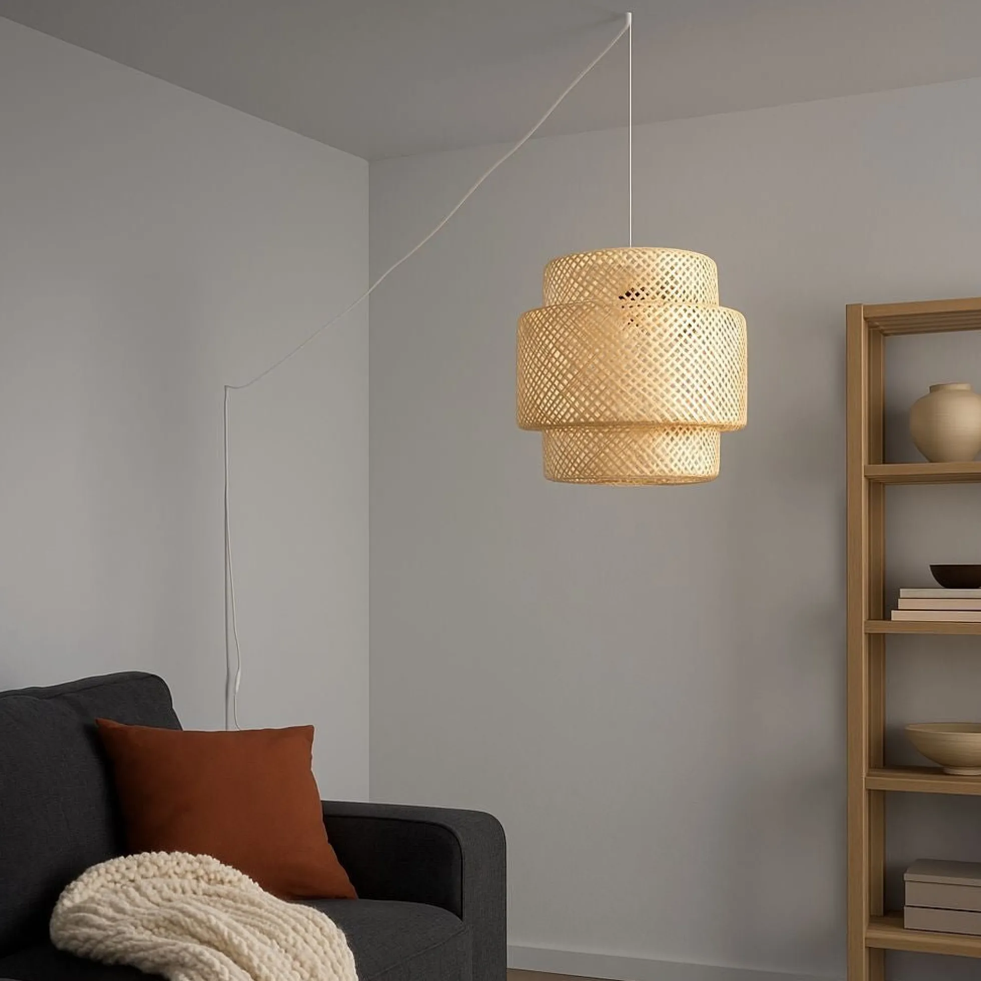 Lámpara colgante de mimbre "JENSEN" - Ø50cm - Con interruptor y enchufe - E27