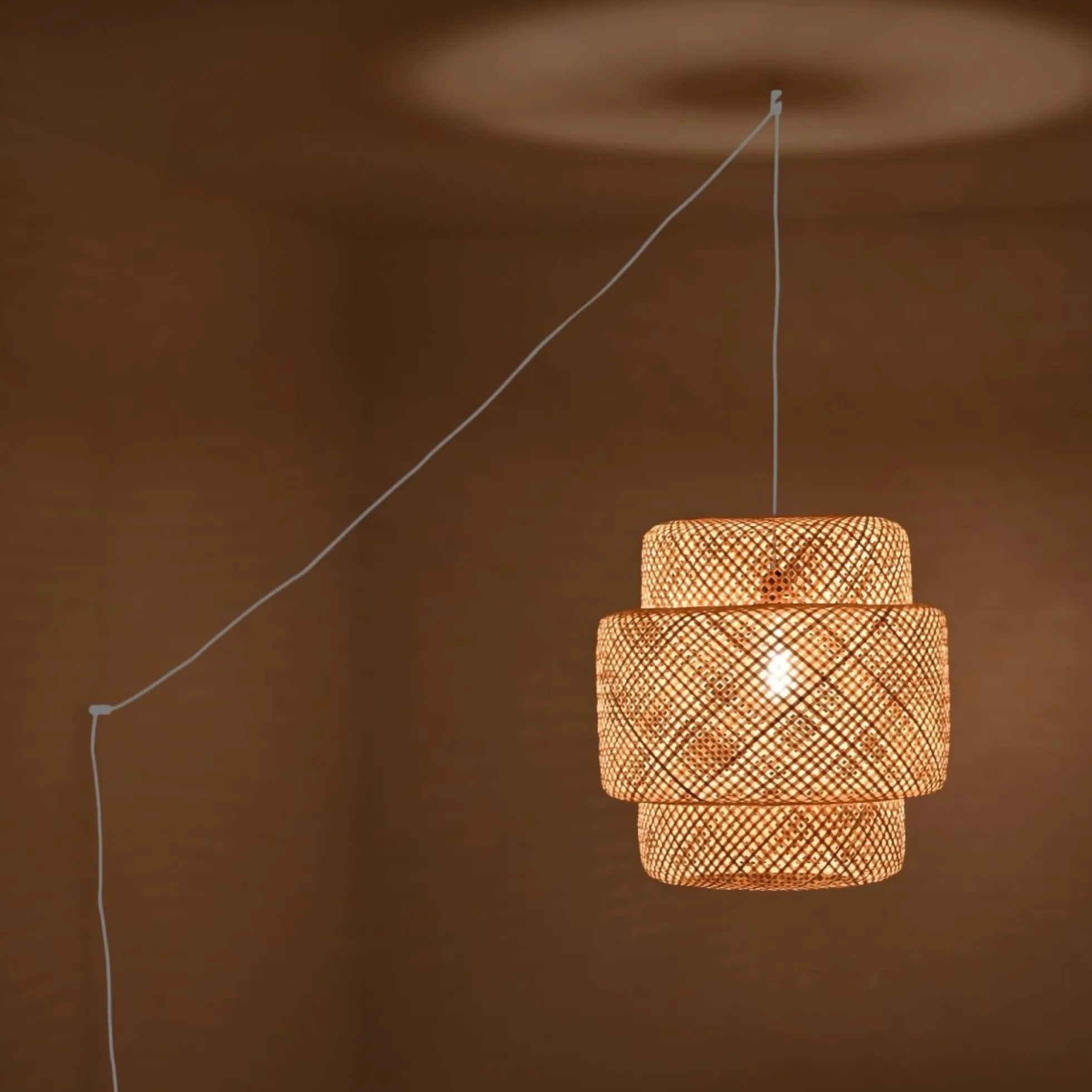 Lámpara colgante de mimbre "JENSEN" - Ø50cm - Con interruptor y enchufe - E27