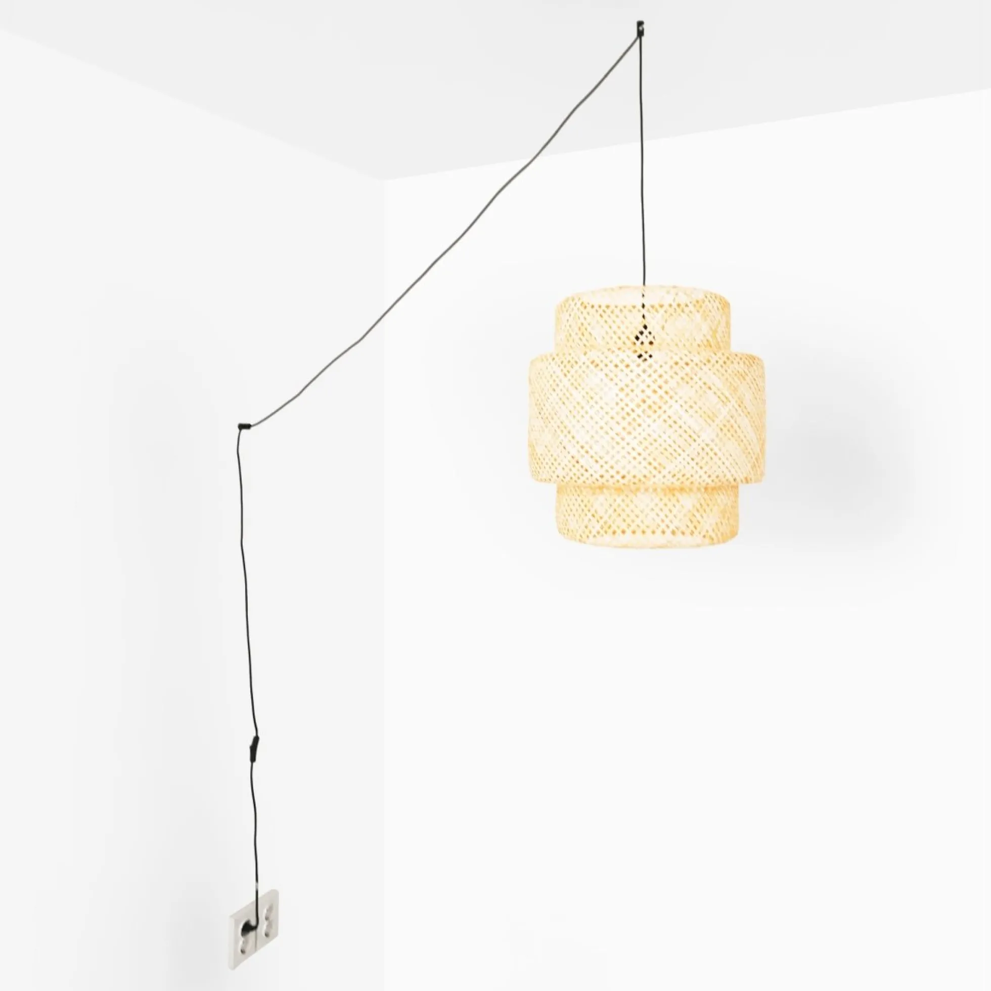 Lámpara colgante de mimbre "JENSEN" - Ø50cm - Con interruptor y enchufe - E27