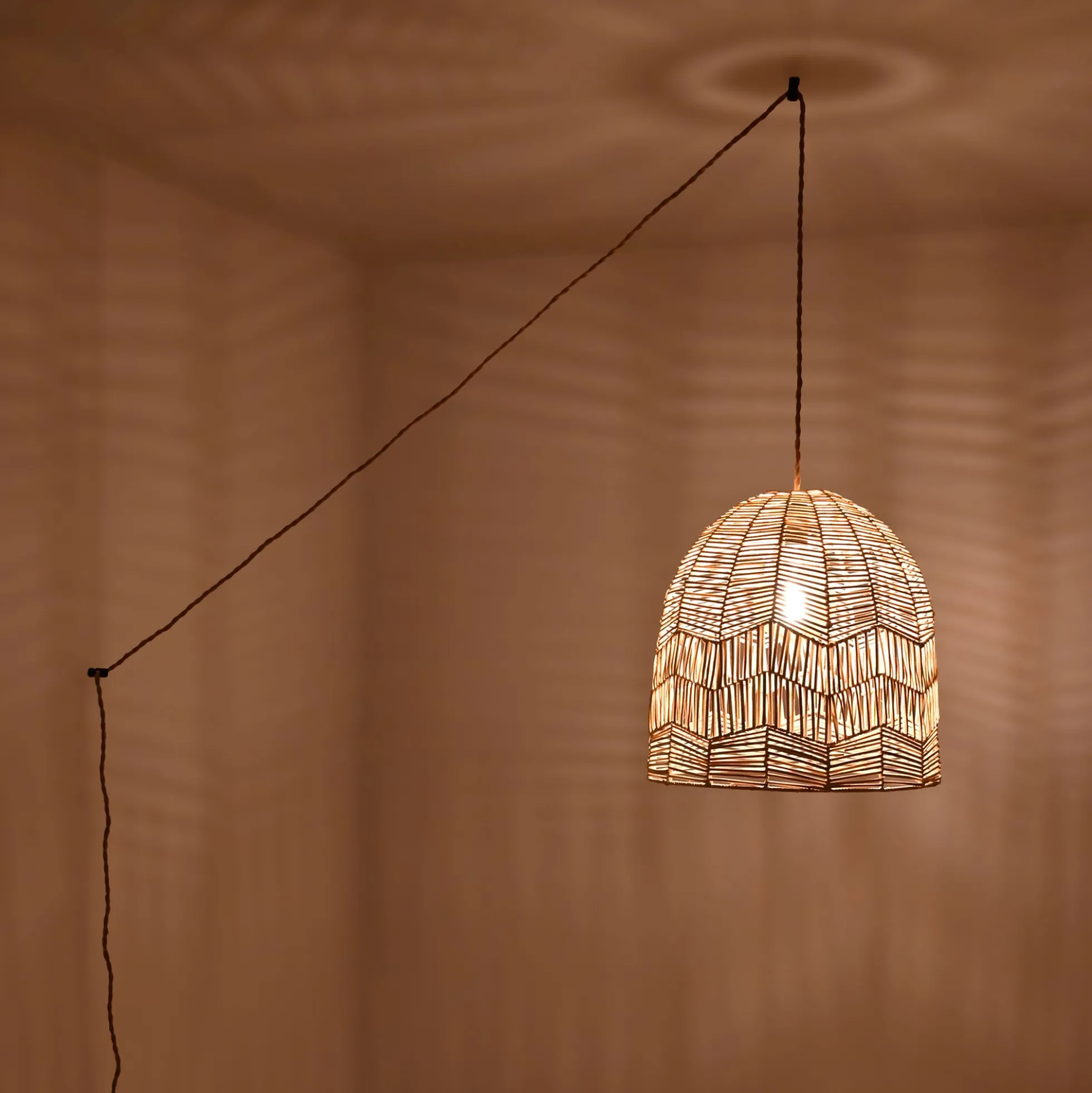 Lámpara colgante de mimbre "NORMA" - Ø45cm - Con interruptor y enchufe - E27