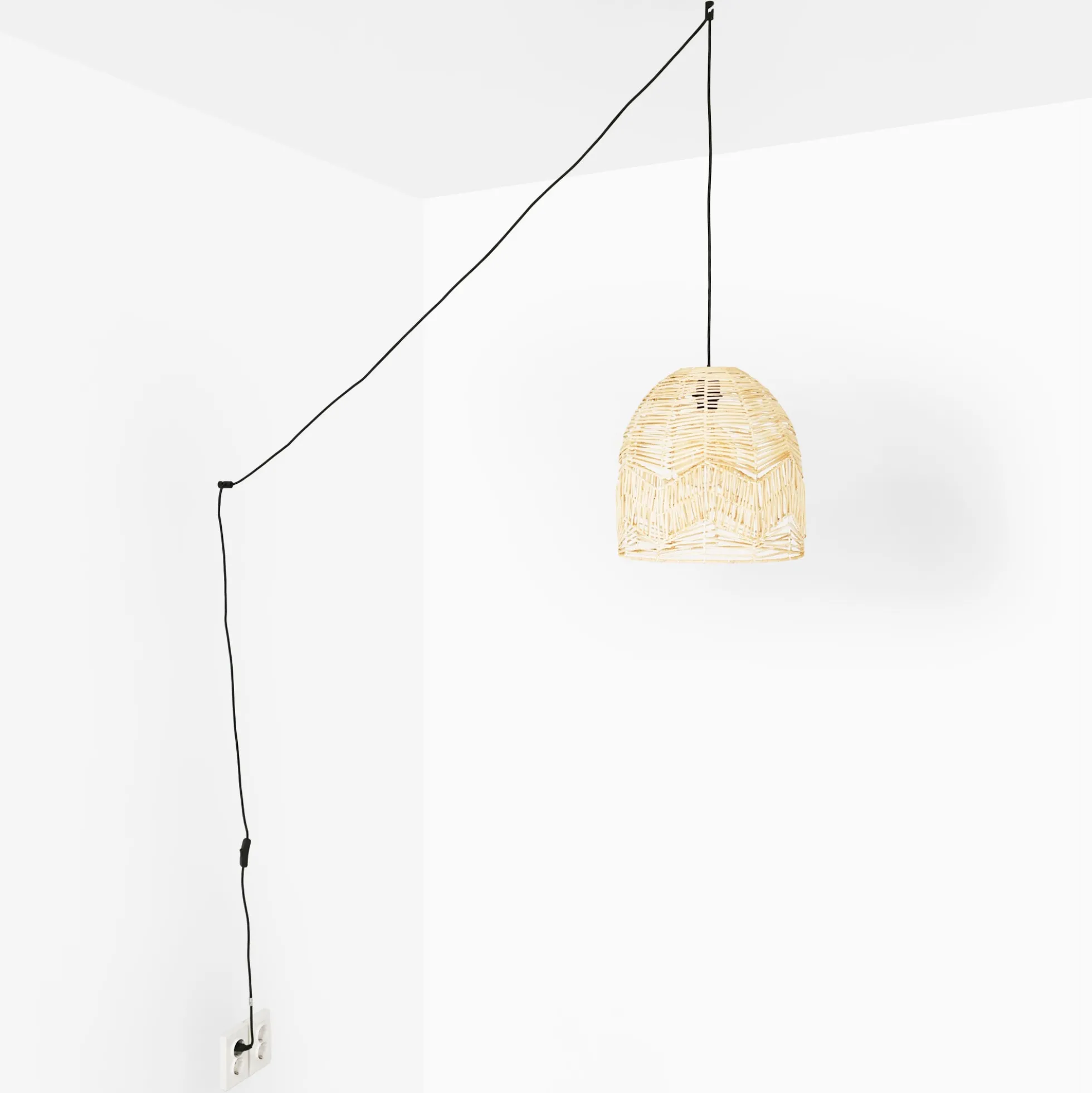 Lámpara colgante de mimbre "NORMA" - Ø35cm - Con interruptor y enchufe - E27