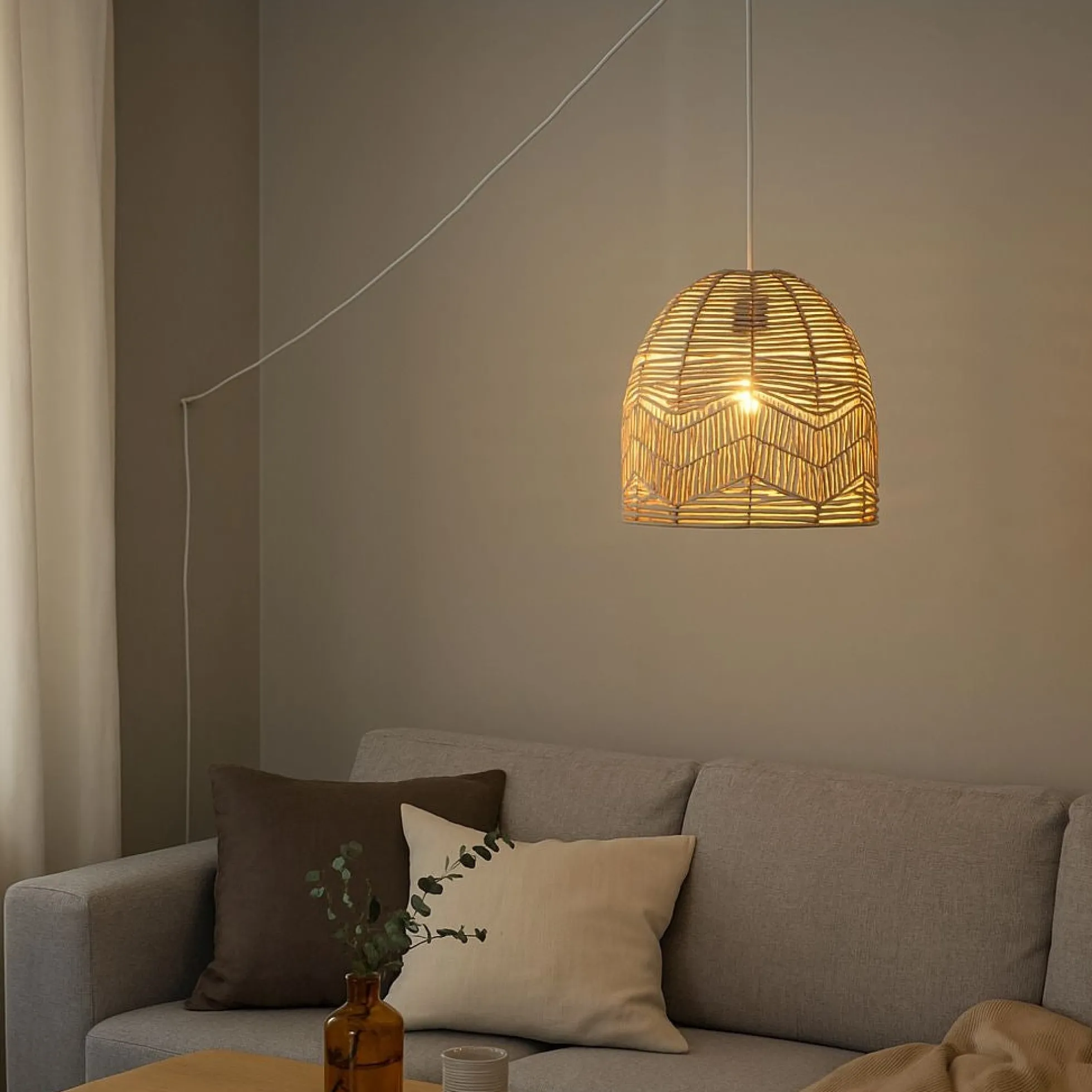 Lámpara colgante de mimbre "NORMA" - Ø35cm - Con interruptor y enchufe - E27