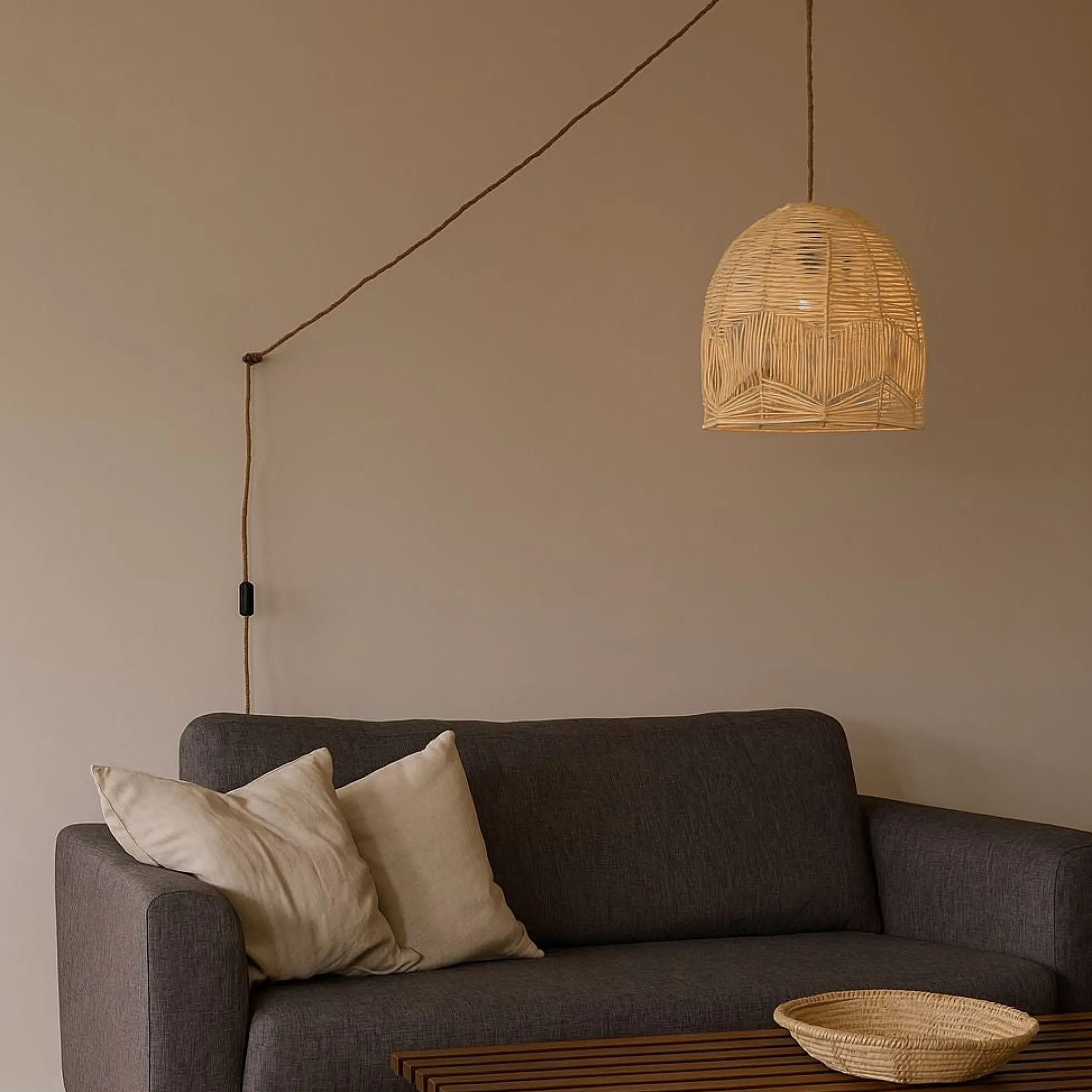 Lámpara colgante de mimbre "NORMA" - Ø35cm - Con interruptor y enchufe - E27