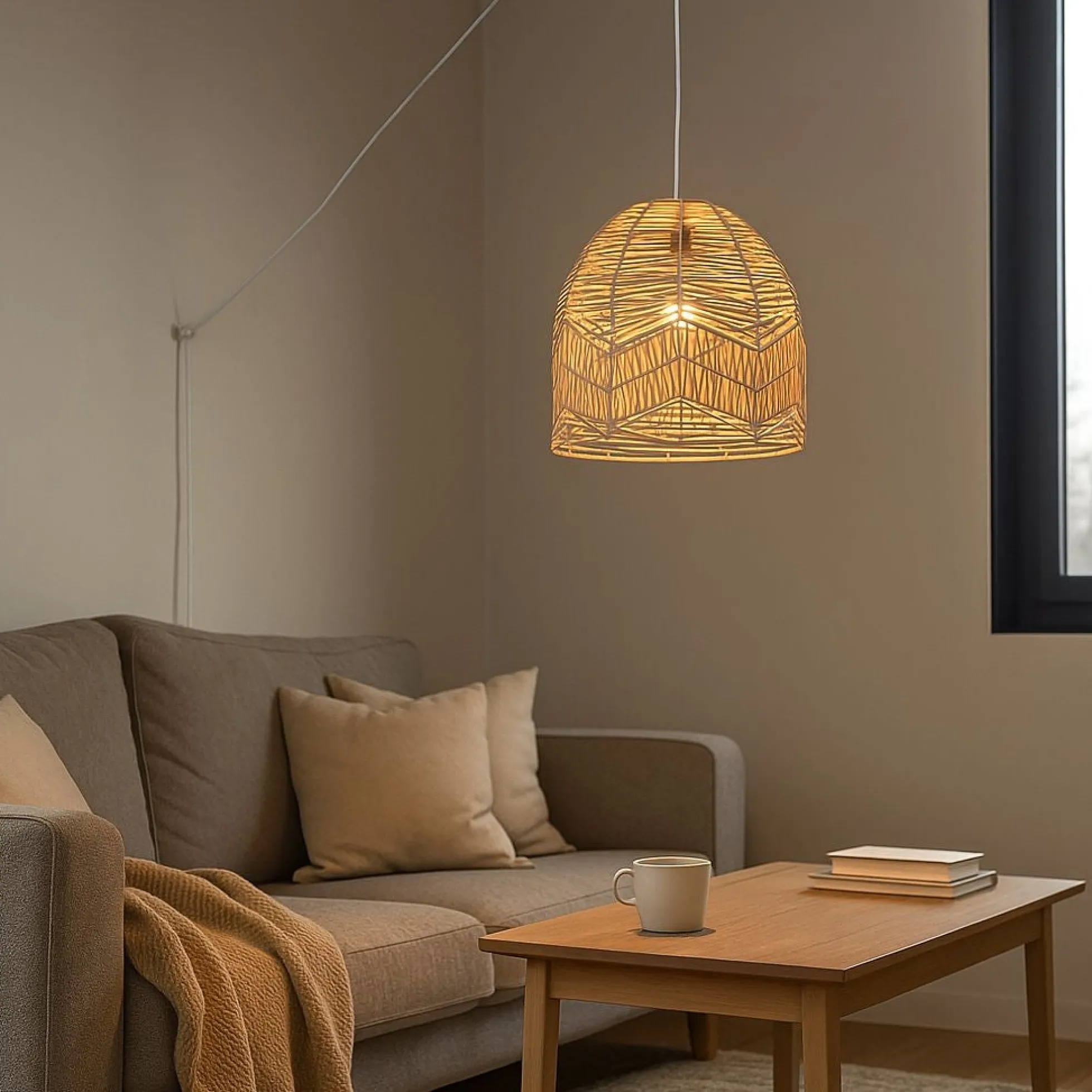 Lámpara colgante de mimbre "NORMA" - Ø35cm - Con interruptor y enchufe - E27