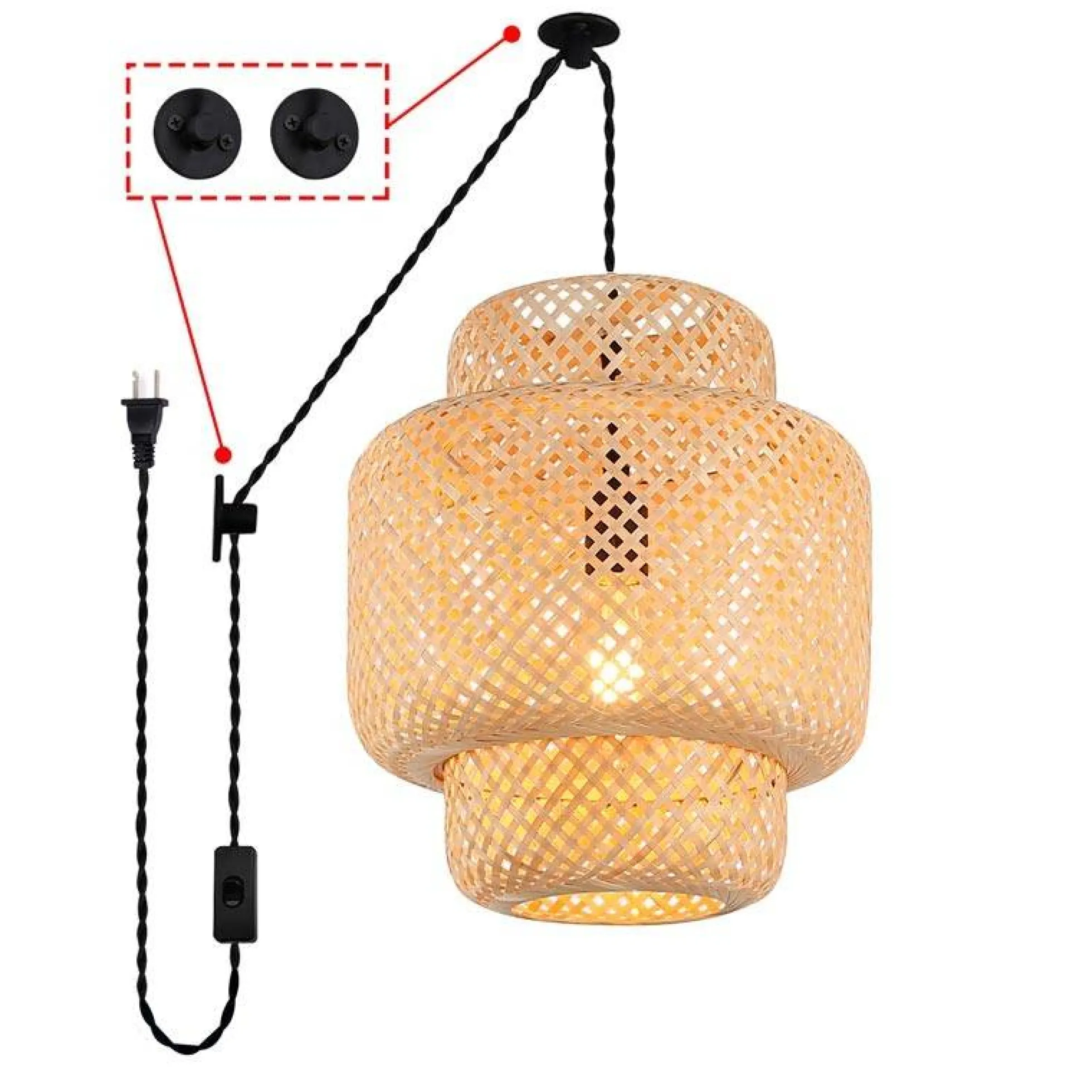 Lámpara colgante de mimbre "Onna" con cable y enchufe