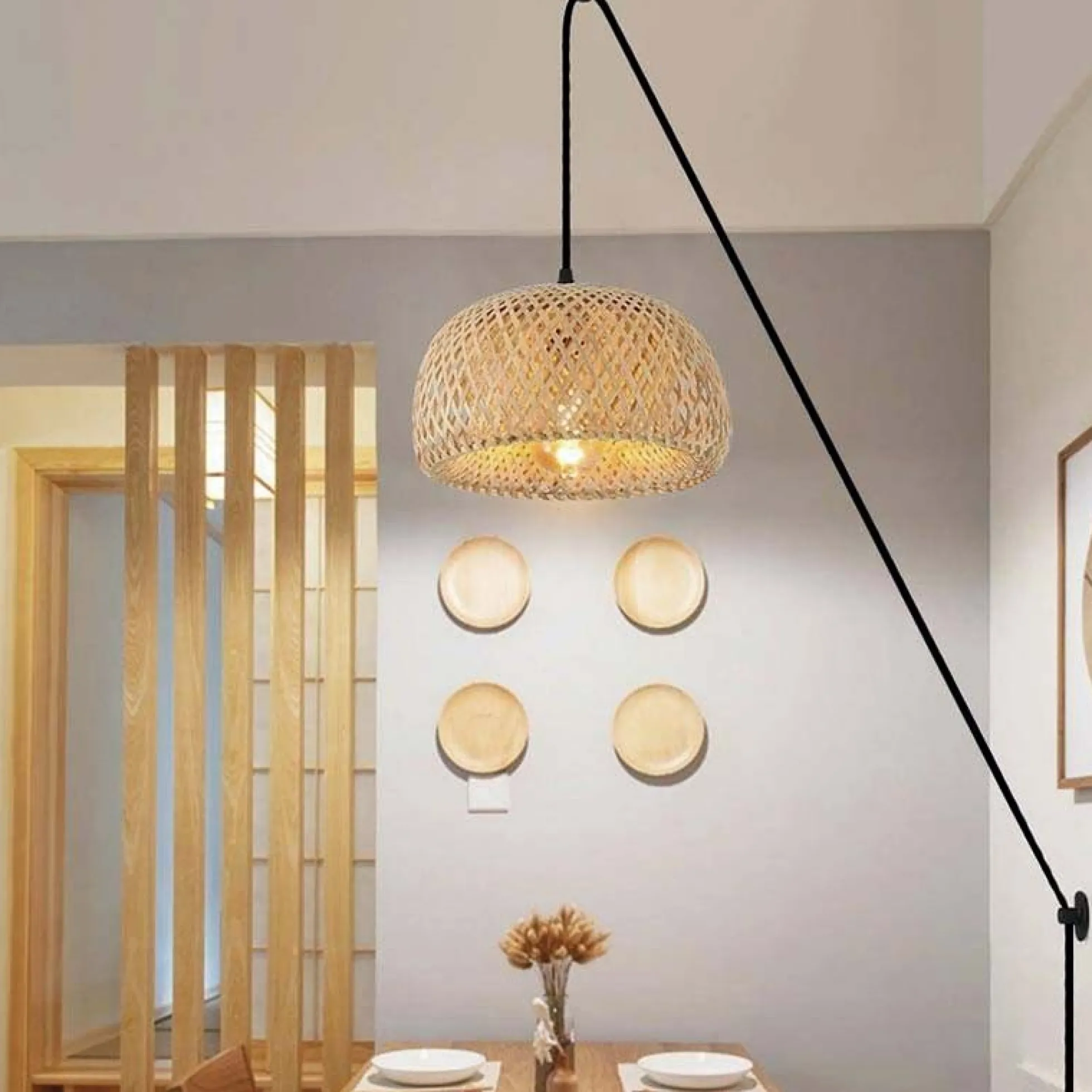 Lámpara colgante de mimbre "Yonna" con cable y enchufe