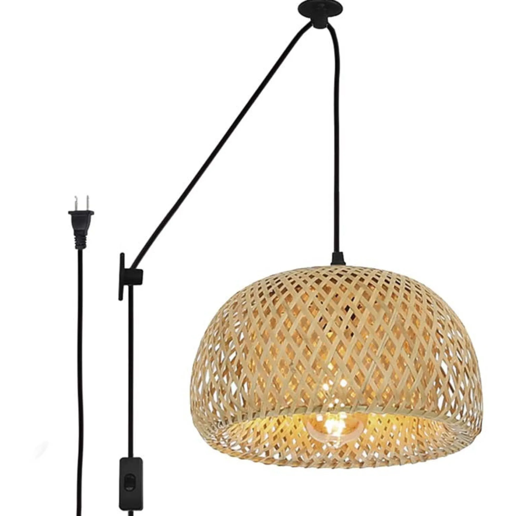 Lámpara colgante de mimbre "Yonna" con cable y enchufe