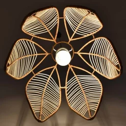 Lámpara colgante de ratán en forma de flor