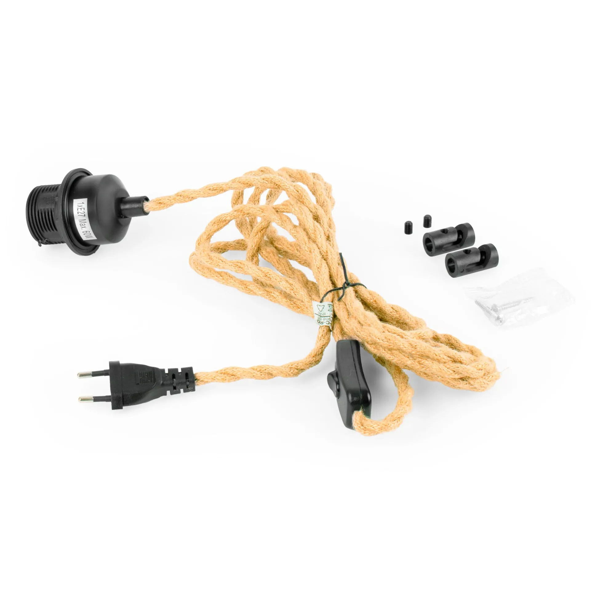 Lámpara colgante de yute "RAWA" con interruptor y enchufe - E27