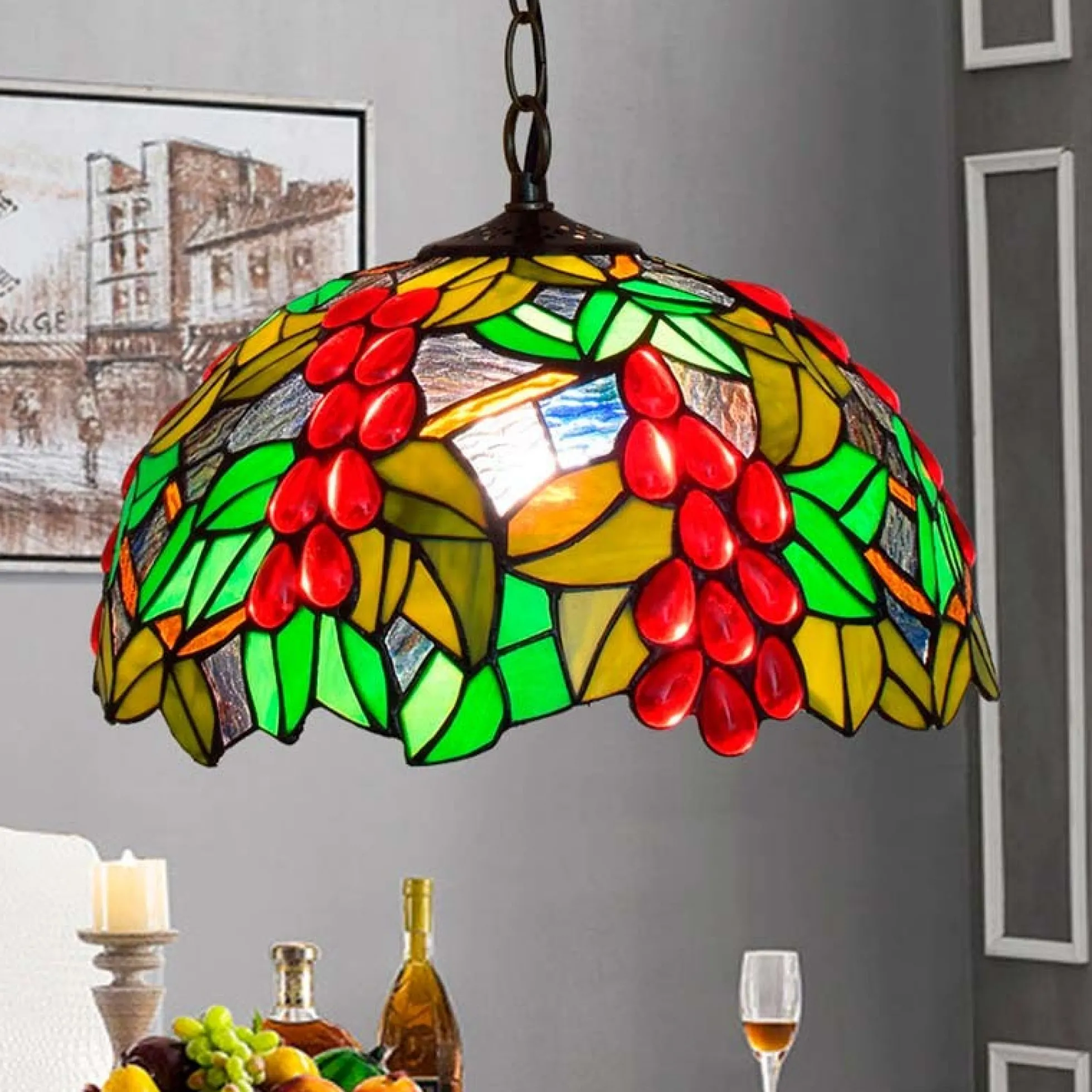 Lámpara colgante inspiración "Tiffany" con mosaico frutal en cristal