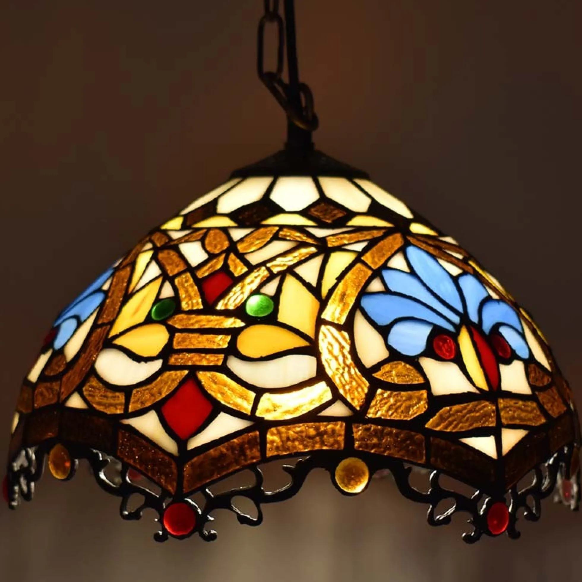 Lámpara colgante inspiración "Tiffany" con mosaico floral en cristal