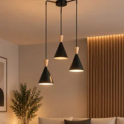 Lámpara colgante triple de metal y madera "Lima"