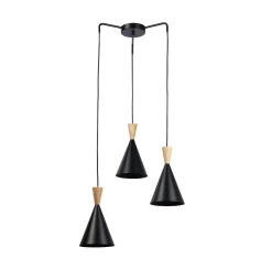 Lámpara colgante triple de metal y madera